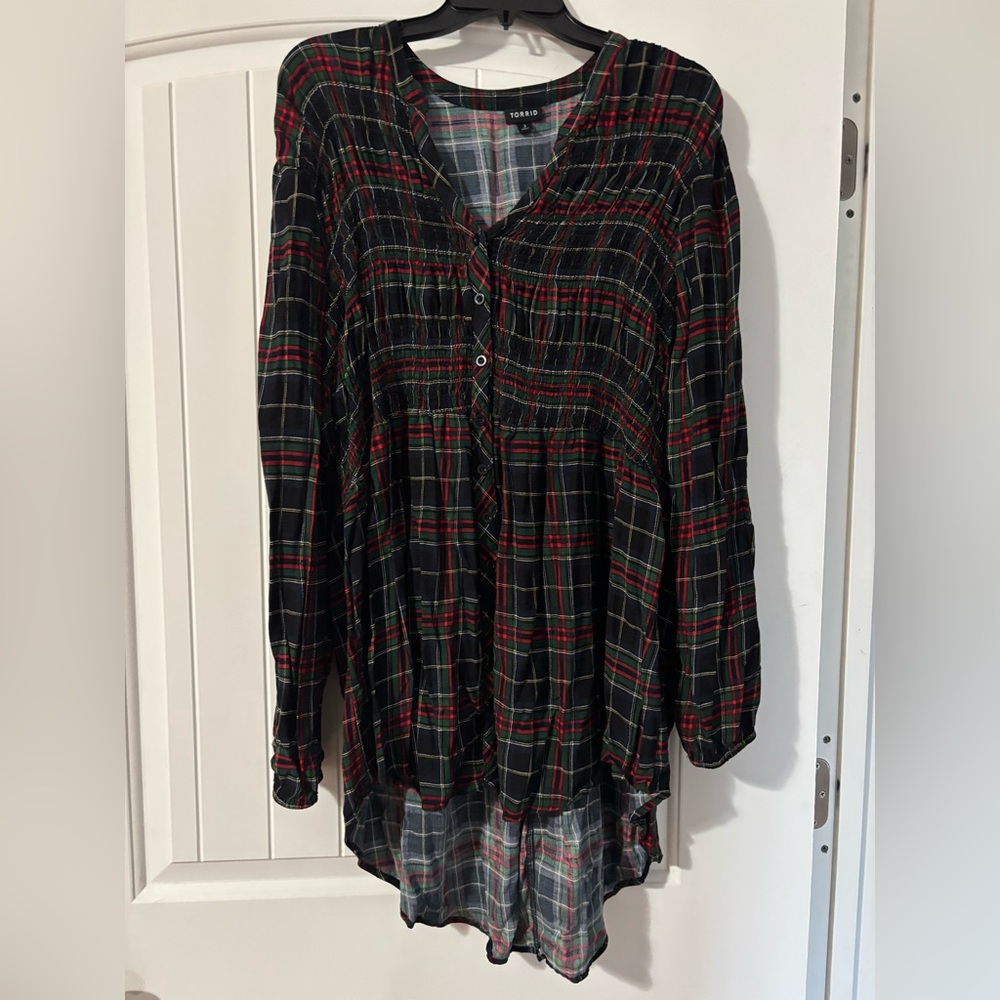 Torrid Black and Red Plaid Tunic